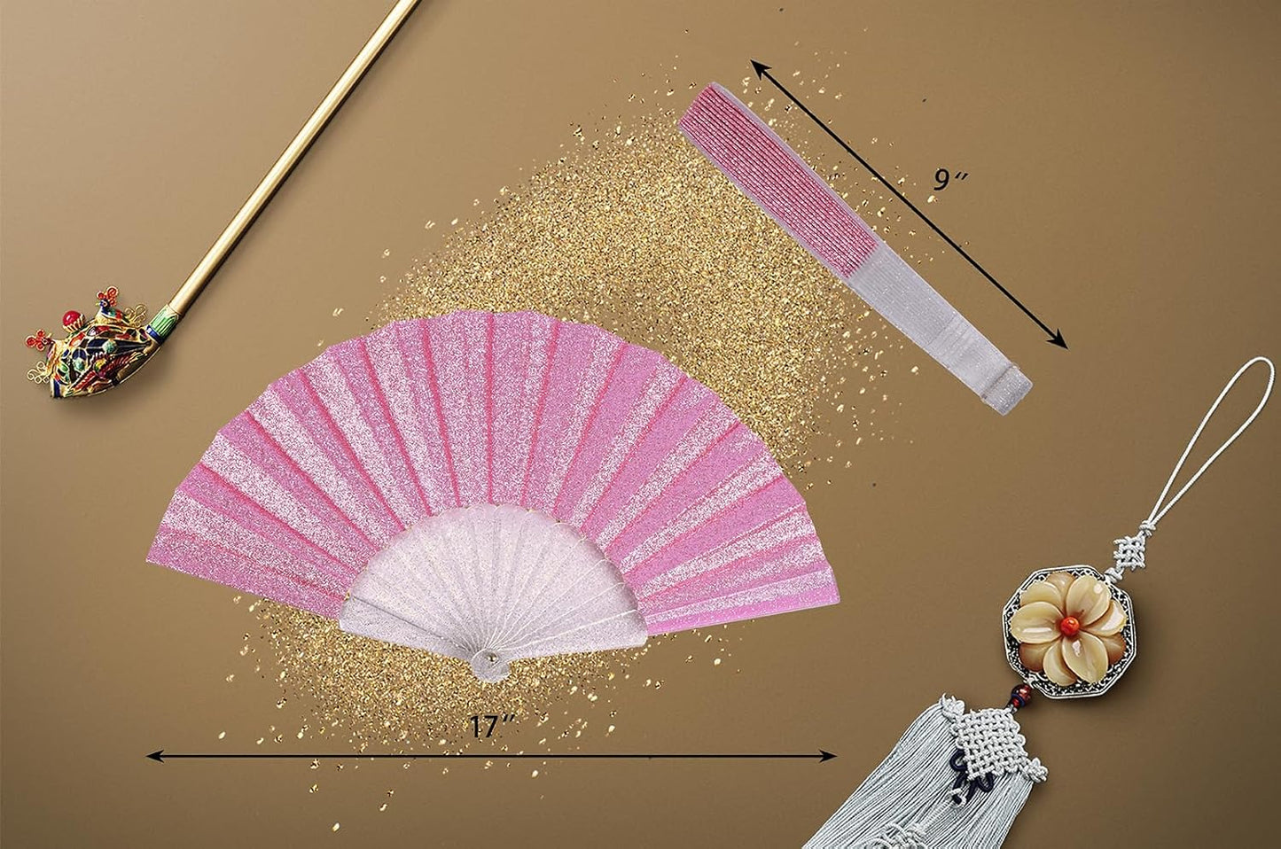 HUNANBANG Glitter Folding Hand Fan for Men Women Acrylic Folding Clack Hand Fan for Music Disco Rave Festival Party Supplies (Glitter blk2gd2)