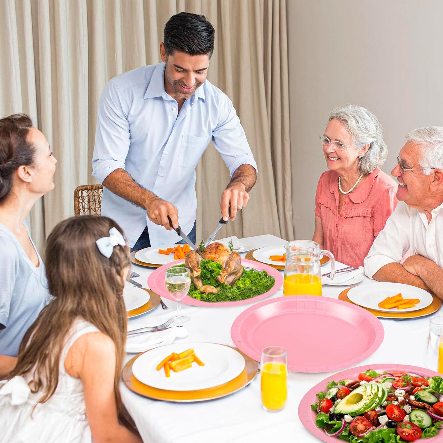 QZYL 50 Pcs Party Decorations, 12.2'' X 10.2'' Oval Large Paper Plates, Pink Disposable Paper Plates, Heavy Duty Paper Plates for Children's Birthday Party Wedding Picnic Baby Shower Barbecue Holiday