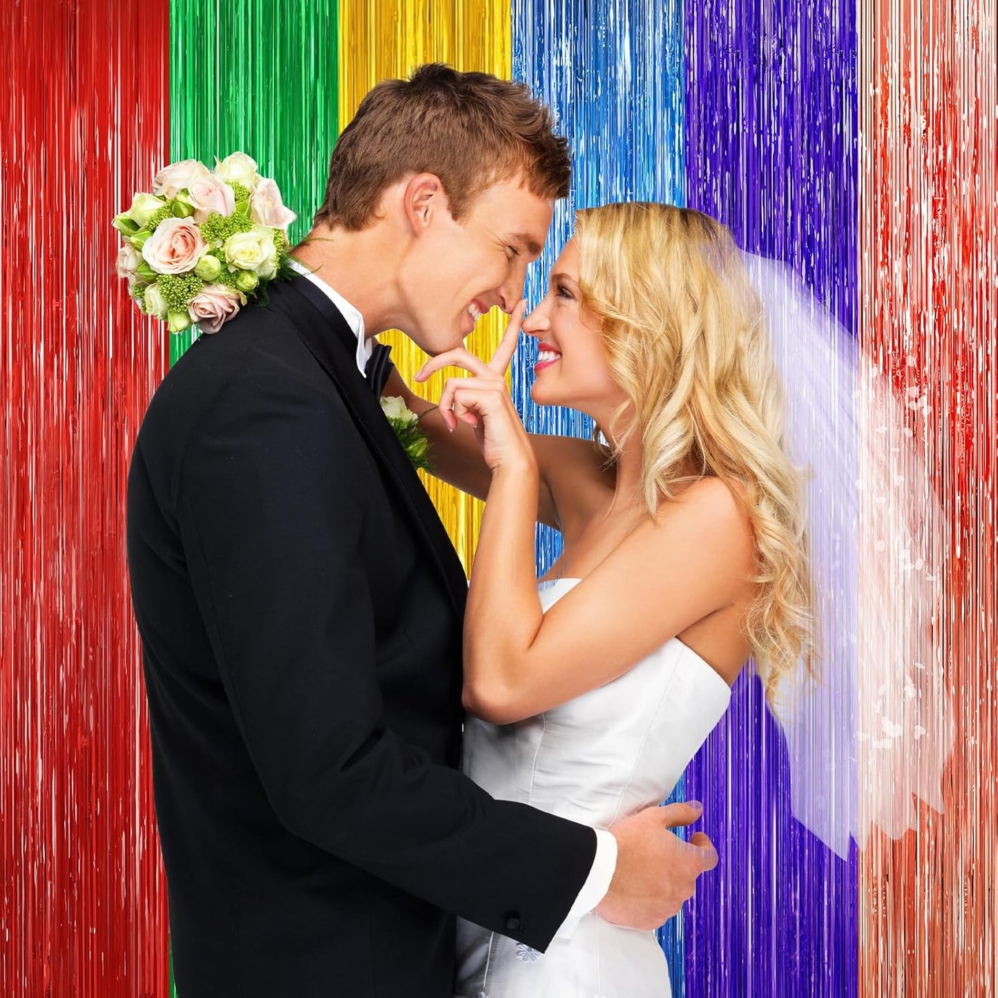 Rainbow Metallic Tinsel Foil Fringe Curtains Backdrop, 2Pack Party Streamers for Birthday Party Decorations Halloween Christmas Decors Foil Curtain Backdrop for Bachelorette Bridal Anniversary Party