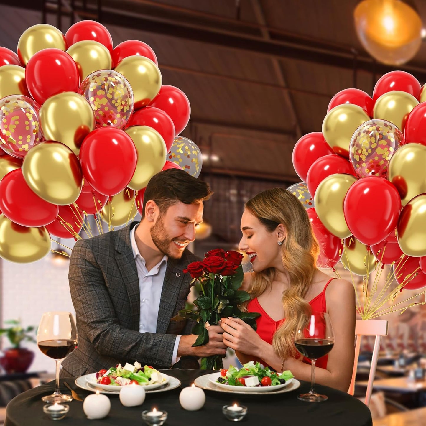 60pcs Red and Gold Balloons 12inch, Red and Gold Party Decorations with Confetti Balloons for Valentine's Day Wedding Engagements Graduation Anniversary Birthday Party Decoration
