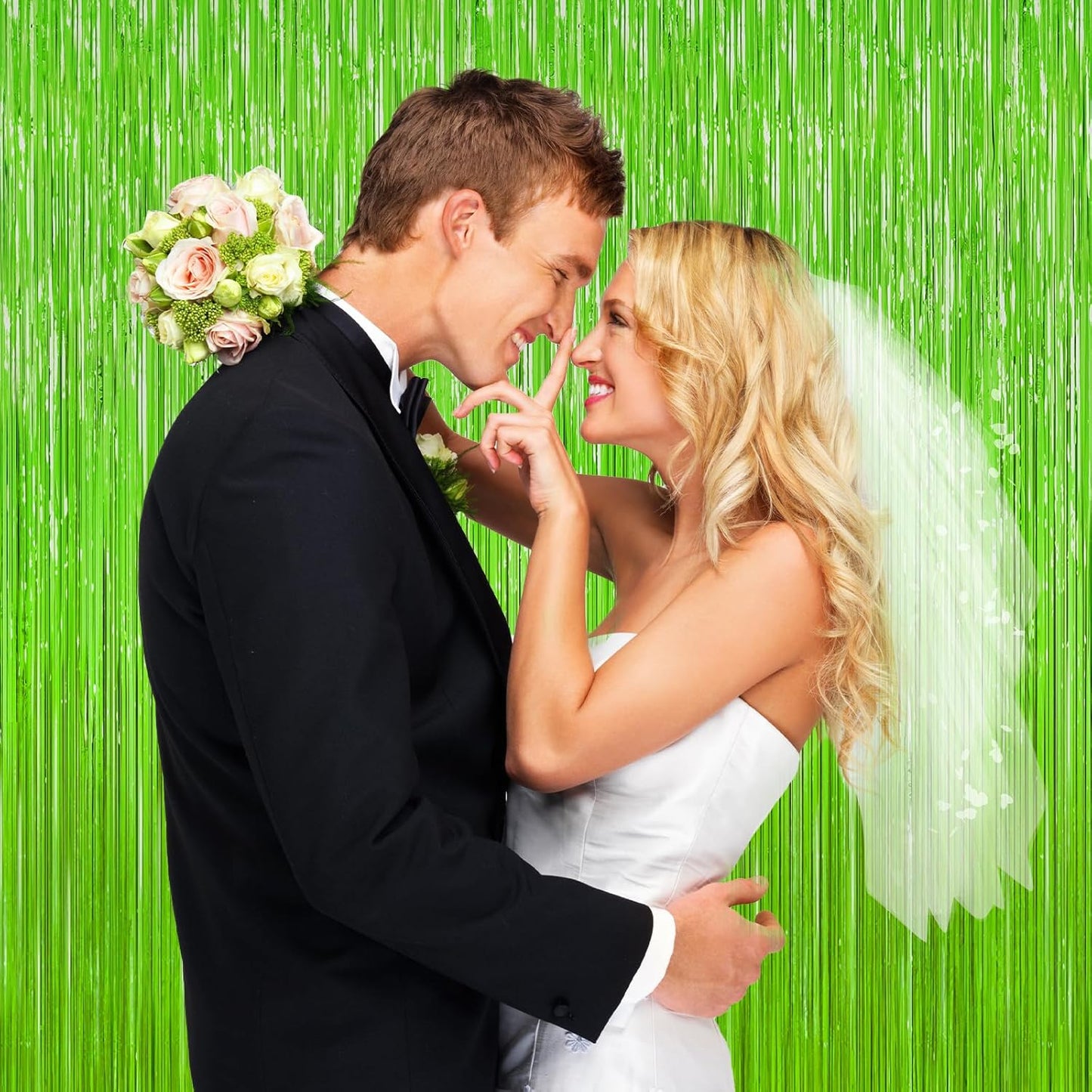 Grass Green Foil Fringe Curtain Backdrop, 2Pack Metallic Tinsel Fringe Curtain Streamers Photo Backdrop for St Patricks Day Football Decorations, Birthday Christmas Tropical Party Decor Door Streamers