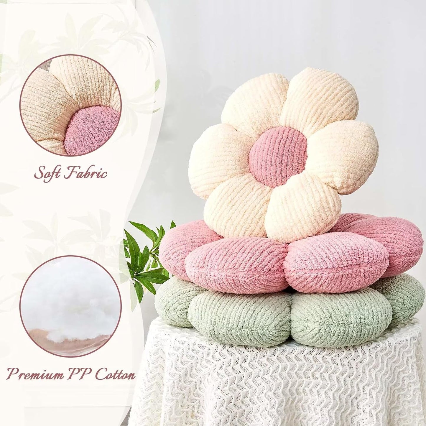 Flower Throw Pillow, Soft Sage Green 19.6" Shaped Floor Pillow for Home Decor, Cute Aesthetic Plush Decorative Pillows for Bed, Sofa, Couch