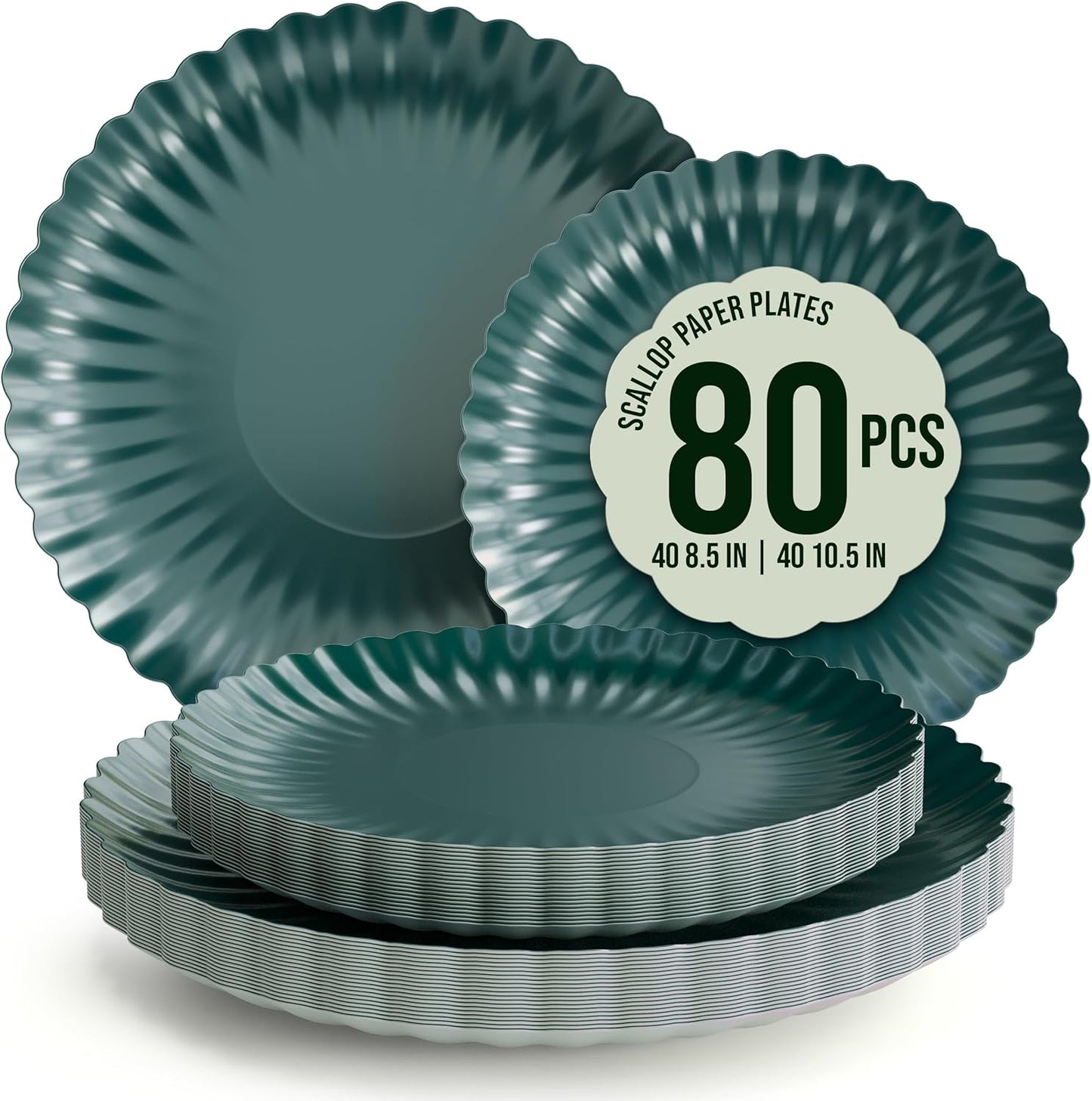 Trendables Scalloped Paper Plates 8.5 Inch & 10.5 Inch 80 Pcs Dinner Plate Set Fancy Disposable Plates for Party for 40 Guests 40 X 8 & 40 X 10 Large & Small Paper Plate Set for Parties Black Aqua