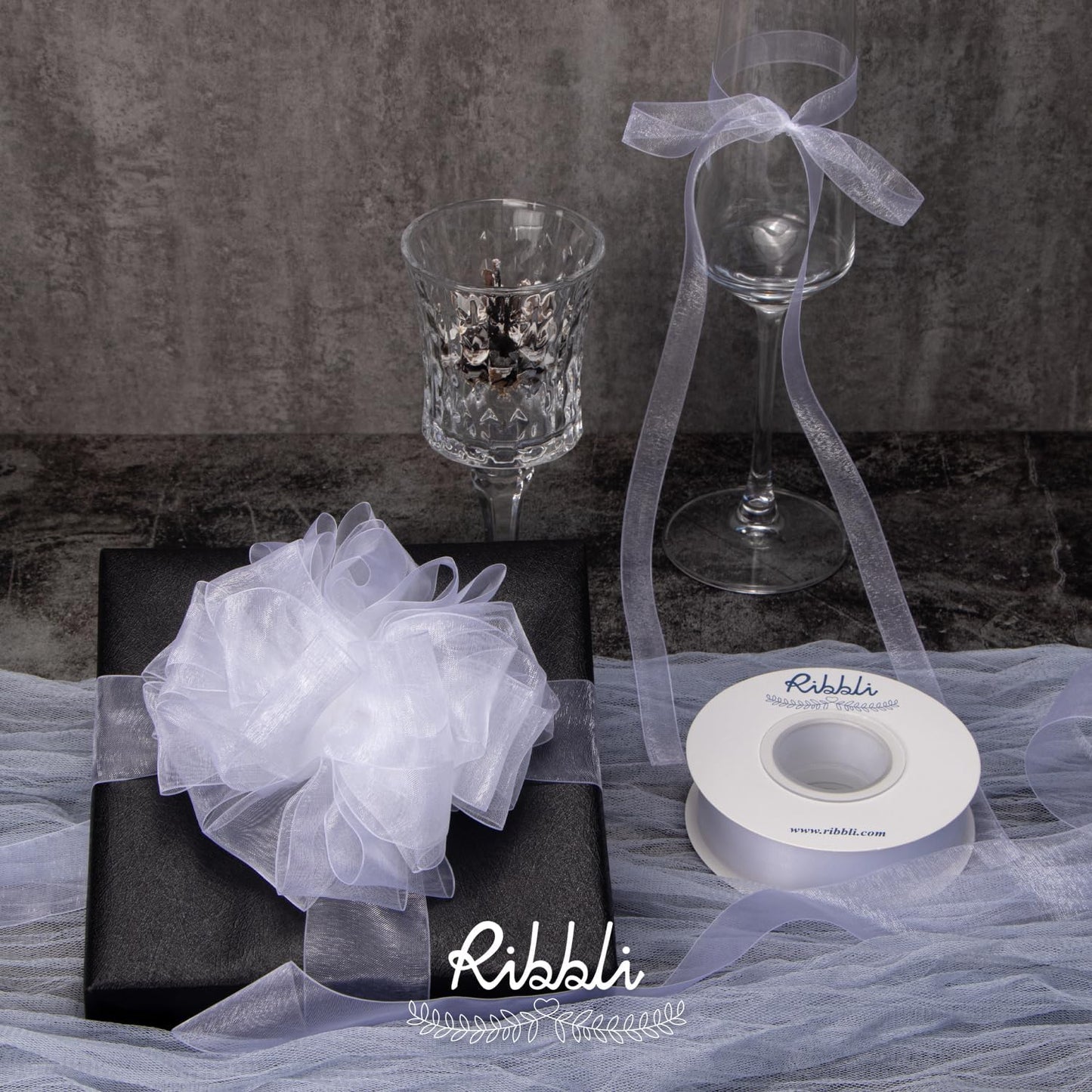 Ribbli White Sheer Organza Ribbon,1 Inches x Continuous 50 Yard Use for Gift Wrapping,Bouquet Wrapping,Wedding Decoration,All Crafting and Sewing