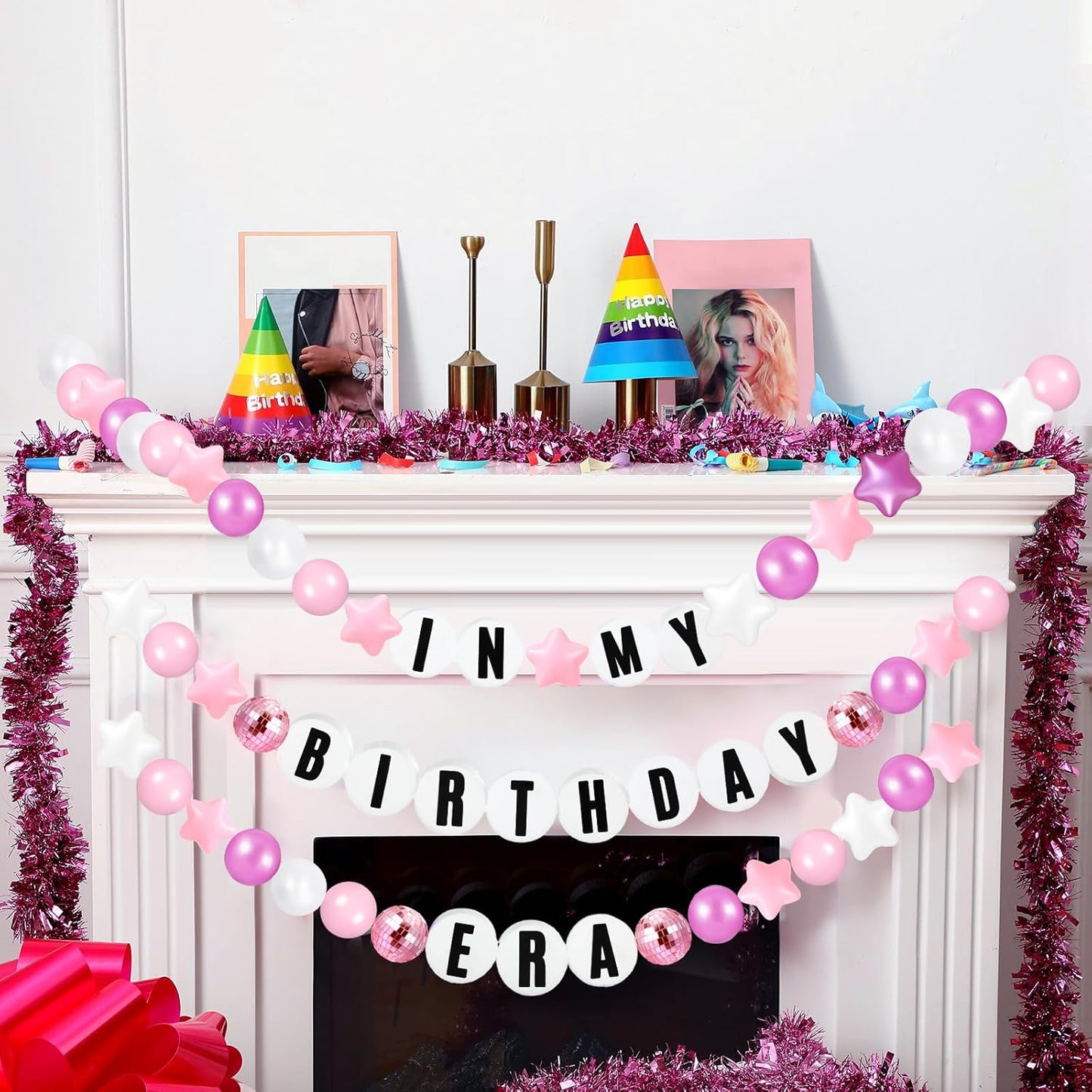 Giant Friendship Bracelet Garland Kit, DIY Birthday Banner with Letters Ball Jumbo Customizable Friendship Bracelet Decor for Halloween Christmas Wedding Party(White, Pink)