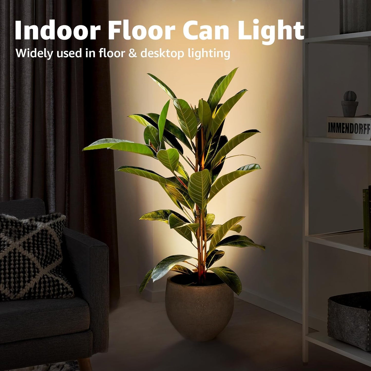 SUNVIE 2 Pack Up Lights Indoor Floor Can Light, Uplighting Indoor Spotlight Accent Lighting with 2700K GU10 LED Bulbs, 5W Uplights Floor Spot Light for Home Plant, 5.9 FT Plug Cord & Foot Switch