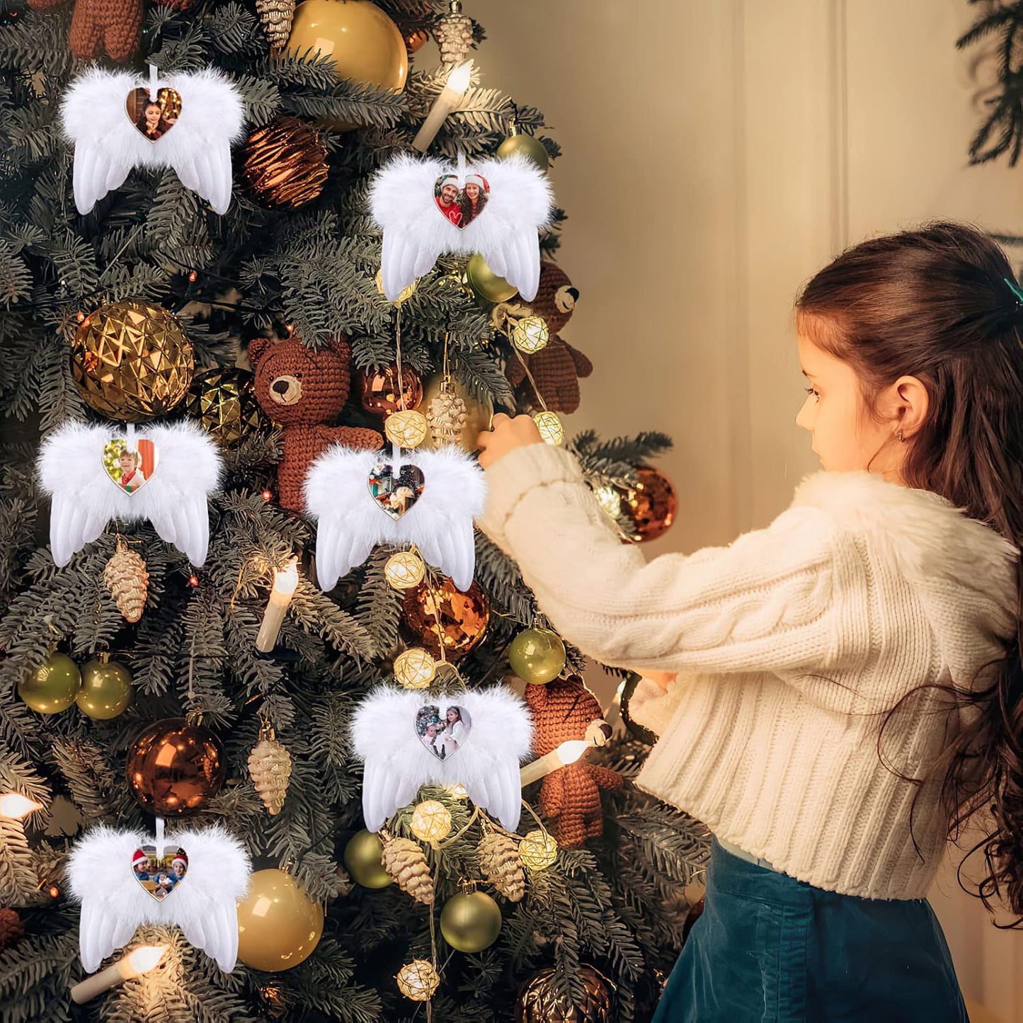 Personalized Christmas Ornaments 2025, Angel Wings Custom Photo Text Hanging Ornament Customized Christmas Tree Decorations Gift for Family, Kids, Friends, Couples, Wedding