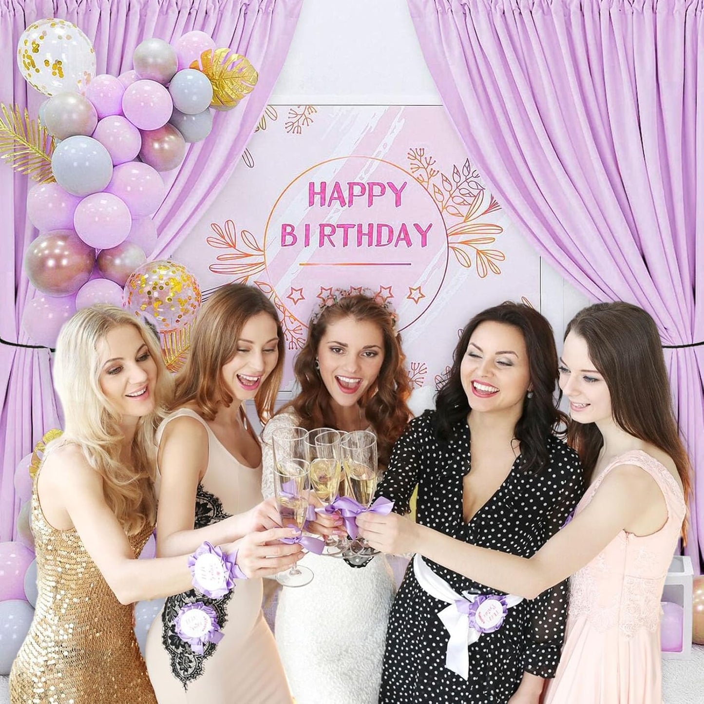 10 x 7 Feet Lavender Backdrop Curtain for Partie, Background Curtains for Photoshoot, Birthday, Wedding, Halloween, Thanksgiving, Christmas, New Year Party Decorations 5Ft x 7Ft, 2 Panels