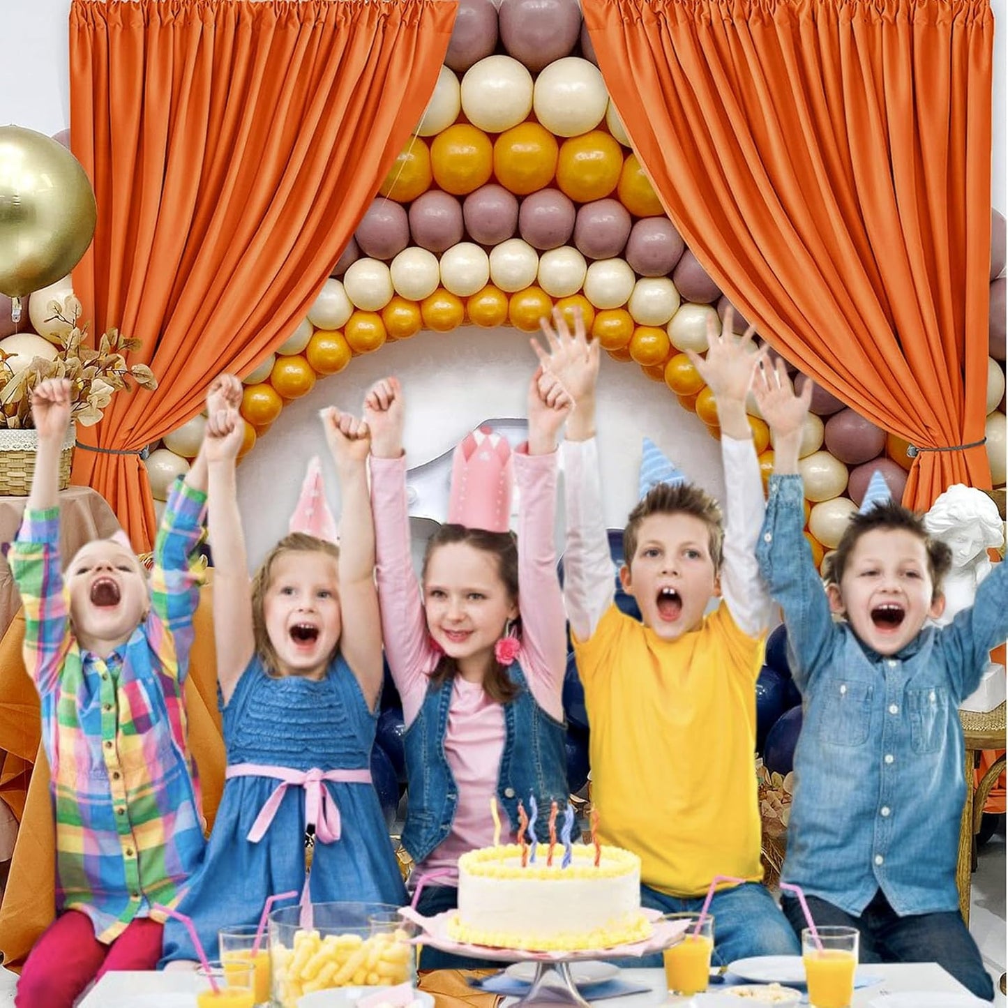 10 x 7 Feet Orange Backdrop Curtain for Partie, Background Curtains for Photoshoot, Birthday, Wedding, Halloween, Thanksgiving, Christmas Day, New Year Party Decorations 5Ft x 7Ft, 2 Panels