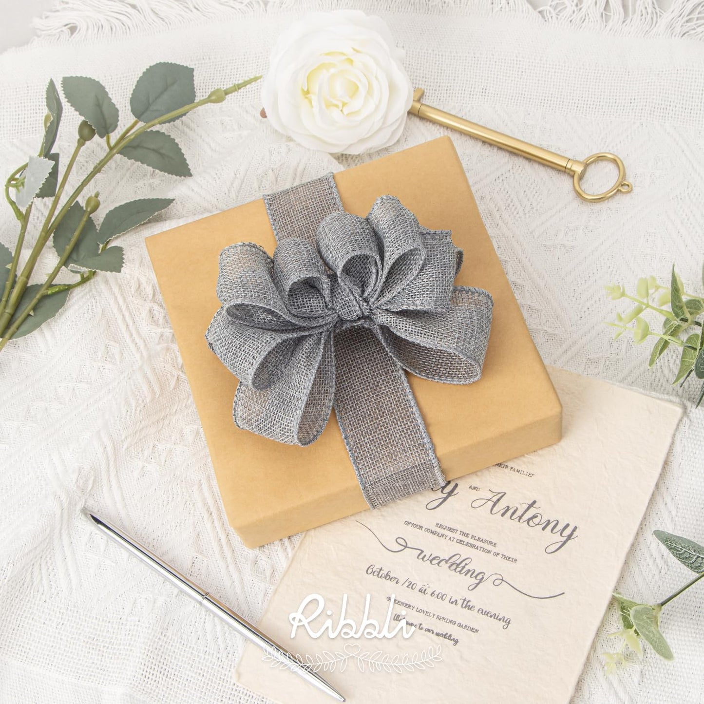 Ribbli Burlap Wired Burlap,1-1/2 Inch x 10 Yard,Silver