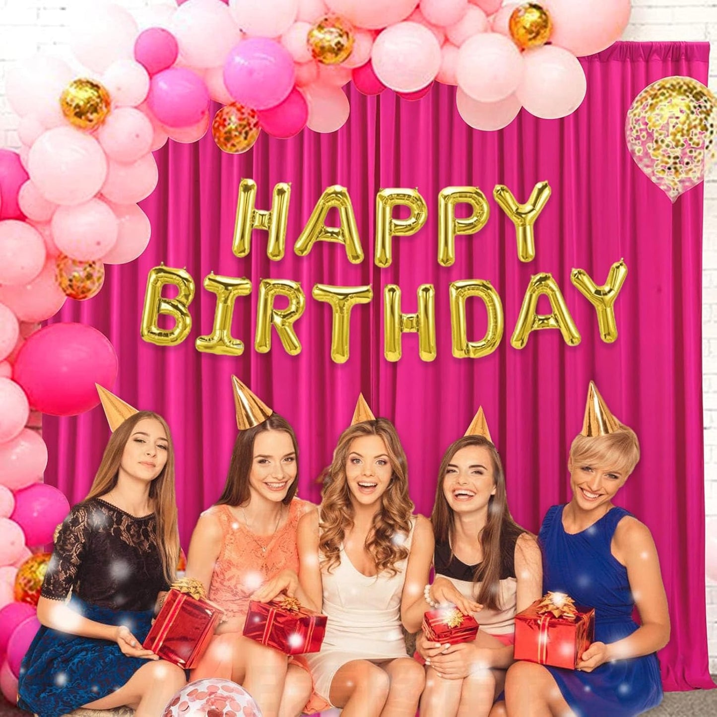 10 x 7 Feet Fuchsia Backdrop Curtain for Partie, Background Curtains for Photoshoot, Birthday, Wedding, Halloween, Thanksgiving, Christmas Day, New Year Party Decorations 5Ft x 7Ft, 2 Panels