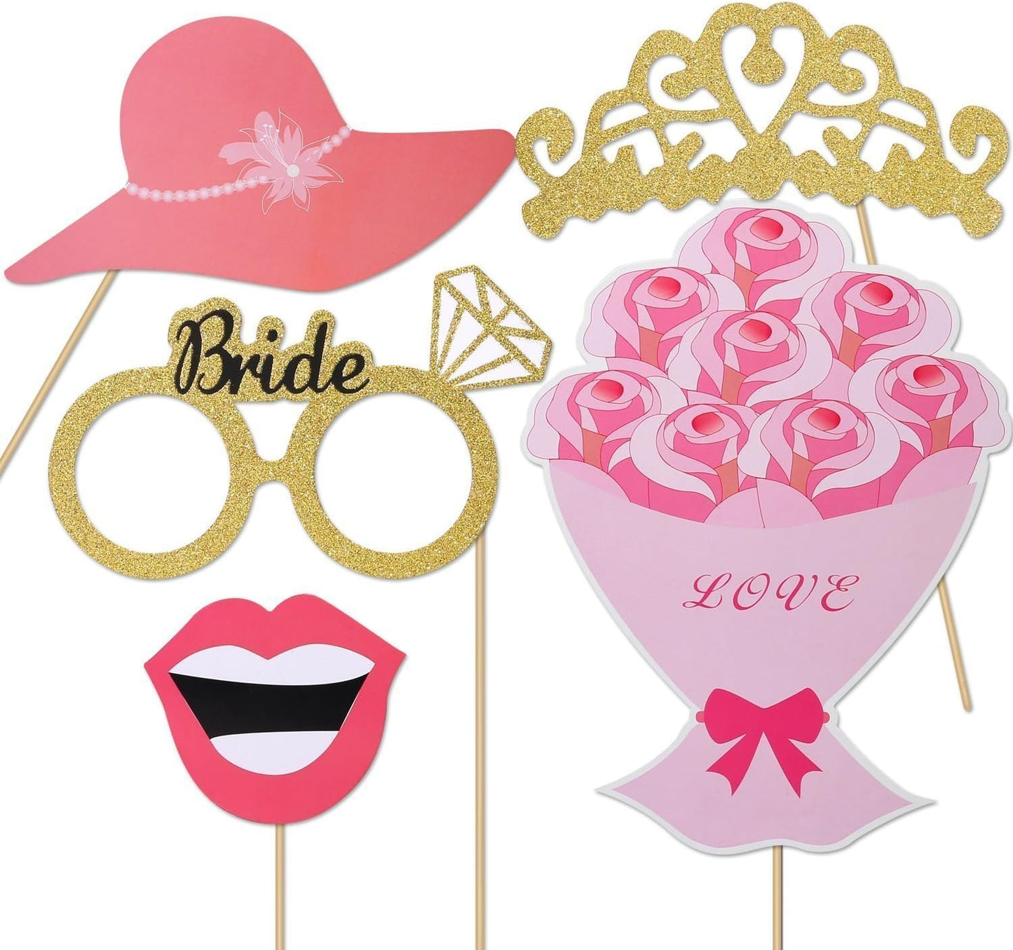 52pcs Wedding Photo Booth Props, Bachelorette Party Photo Booth Prop Kit for Bridal Shower, Engagement and Valentines Party, Photobooth Props Wedding Party Supplies