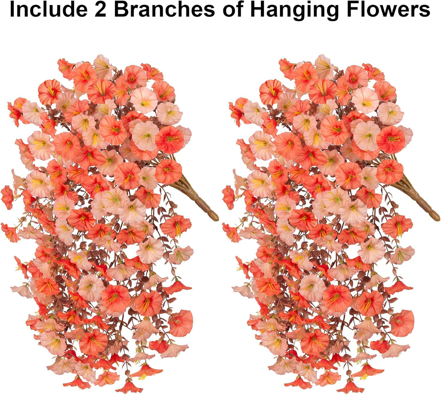 2 PCS Artificial Faux Fall Hanging Flowers Plants for Outdoor,Fake Silk Morning Glory with Eucalyptus UV Resistant Mums for Wall Home Porch Patio Balcony Yard Indoor Decor (Fall Orange+Light Orange)