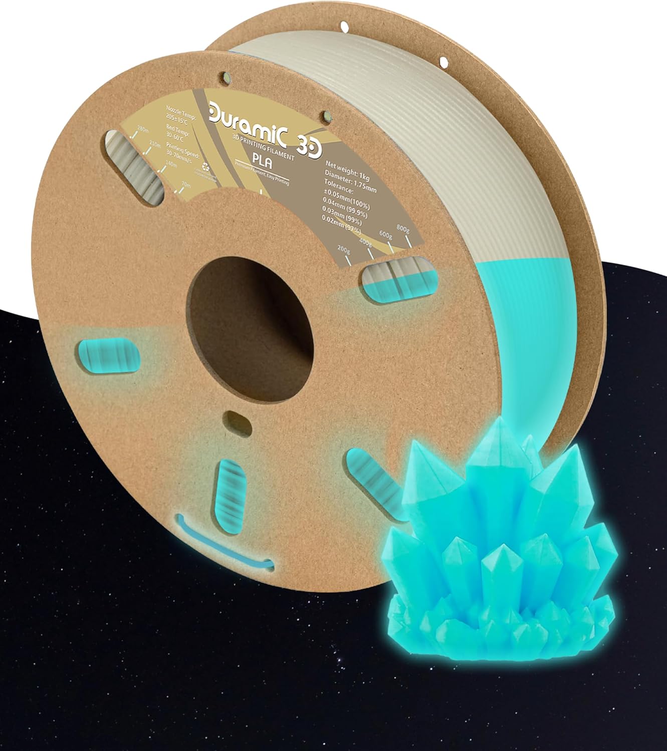 DURAMIC 3D PLA Glow Turquoise in The Dark Filament 1.75mm 1Kg, 3D Printing Luminous Filament 1.75mm Dimensional Accuracy +/- 0.02 mm, Fit Most FDM 3D Printers