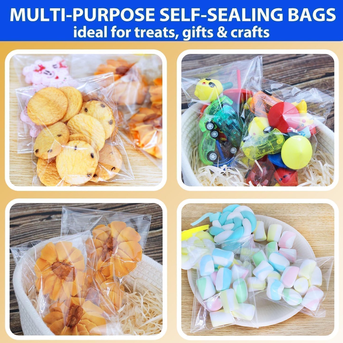 PigPotParty 5"x7" Cellophane Cookie Bags Self Sealing, 200 Pcs Clear Plastic Treat Individual Cookie Bags with seal, Perfect for Goodies, Party Favors, Snacks, Gift Wrapping