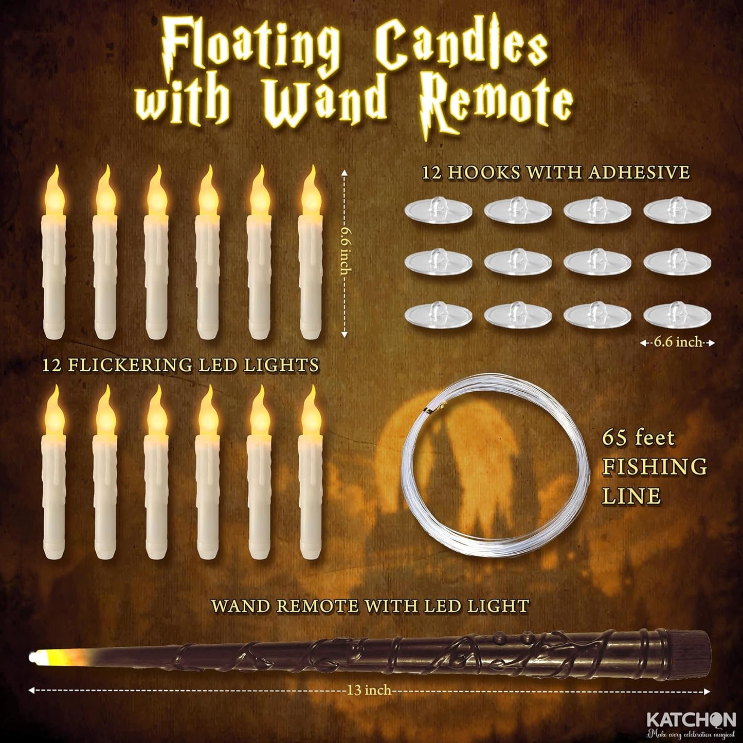 KatchOn, Halloween Floating Candles with Wand Remote - 12 Pcs, Magic Flickering Warm Light Flameless Floating LED Candle | Halloween Decorations for Home Indoor, Classroom Party