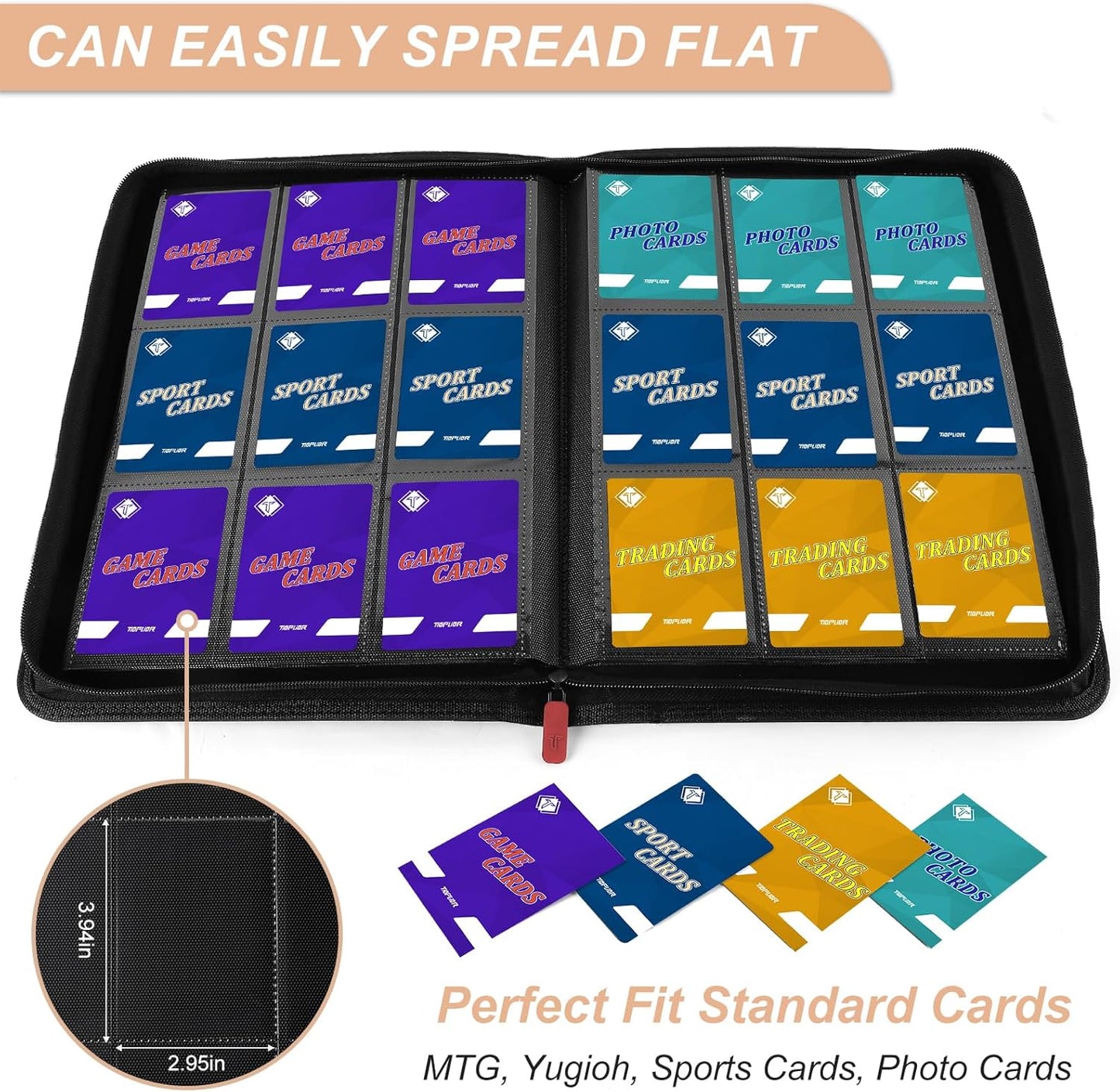 Trading Card Binder, Card Binder Album Fit for MTG Baseball Football Sports Cards, Easy to Use Card Collection Binder (Yellow, 432 Pockets)