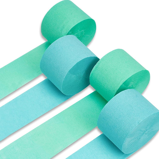 PartyWoo Mint Green Crepe Paper Streamers 4pcs 328ft Pack of Light Pastel Peppermint Green Turquoise Teal Crepe Paper Streamers for Baby Shower Wedding Engagement Birthday Pool Tea Party Decorations