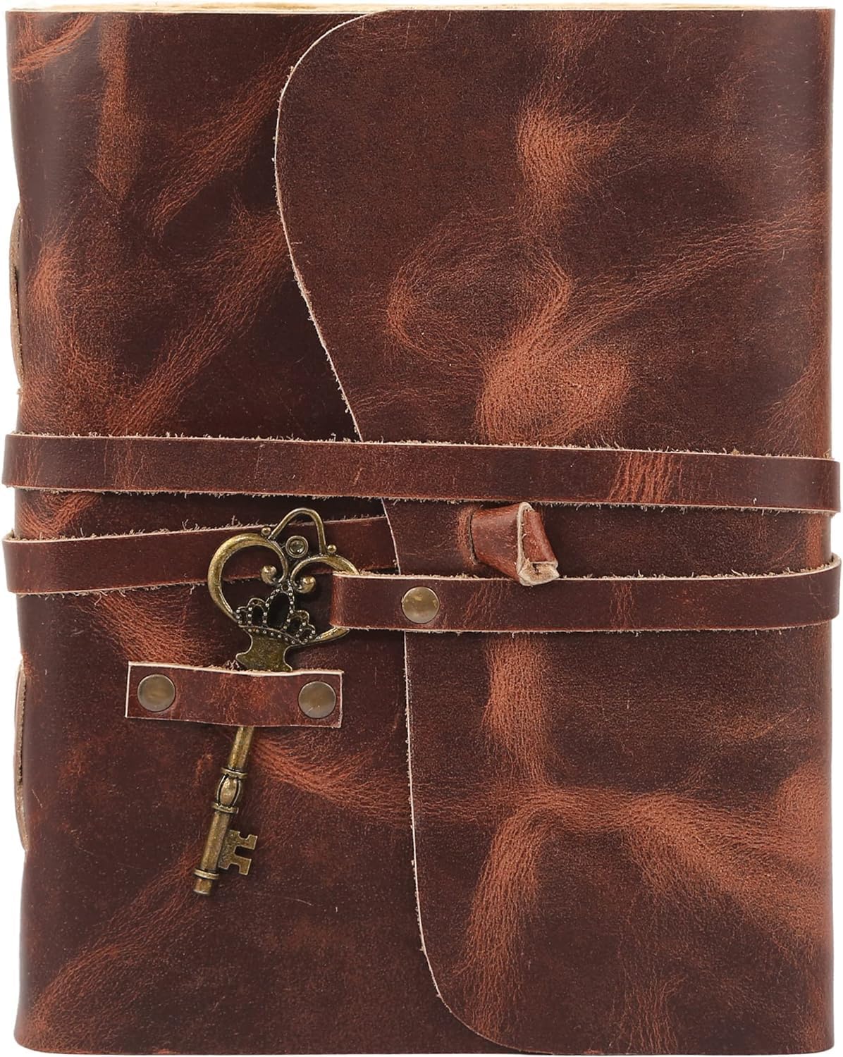 Leather Journal with Lined and Unlined Deckle Edge Paper 8x6 inch and Vintage Key | Handmade Writing Notebook Diary | Bound Daily Notepad for Men & Women Medium, Sketch/Writing pad for Artists