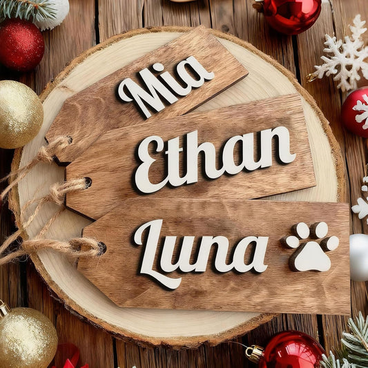 5Pcs Personalized Christmas Stocking Name Tags Custom Wooden Stocking Name Tag Customized Letters Tags Custom Xmas Stockings Hanging Tag Gifts for Christmas Stockings