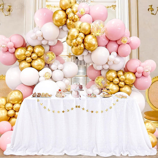 QueenDream Sequin Tablecloth 90 x132 Inch White Rectangle Tablecloth Glitter Table Cloth Overlay Wedding Birthday Christmas Decorations