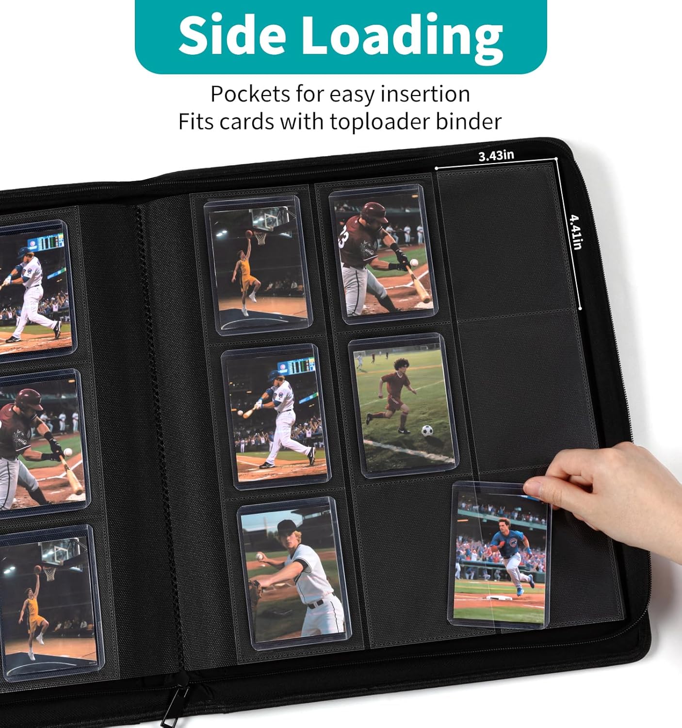 9-Pocket Toploader Binder, Baseball Football Sports Game Cards for 3"x4" Rigid Toploaders Trading Card Collection Album Holds 288 Cards Waterproof Storage Book Easy to Insert(Green)