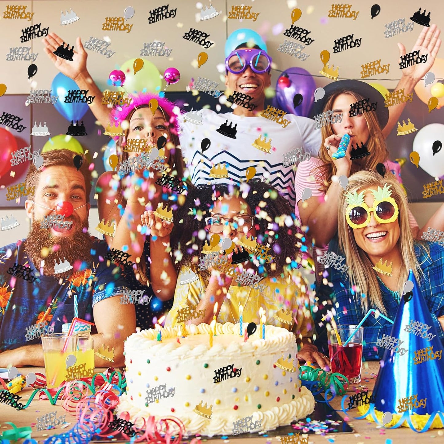 Gold and Black Happy Birthday Confetti, 3000 Pcs Birthday Cake Table Metallic Foil Confetti Party Table Decor for Party, Baby Shower, DIY Arts and Crafting
