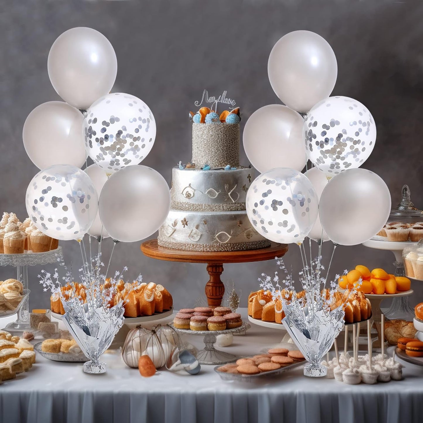 2 Set Silver Balloon Centerpieces for Tables with Balloon Stand Kit Perfect for Parties Birthday Baby Showers 50th Anniversary Party Decorations