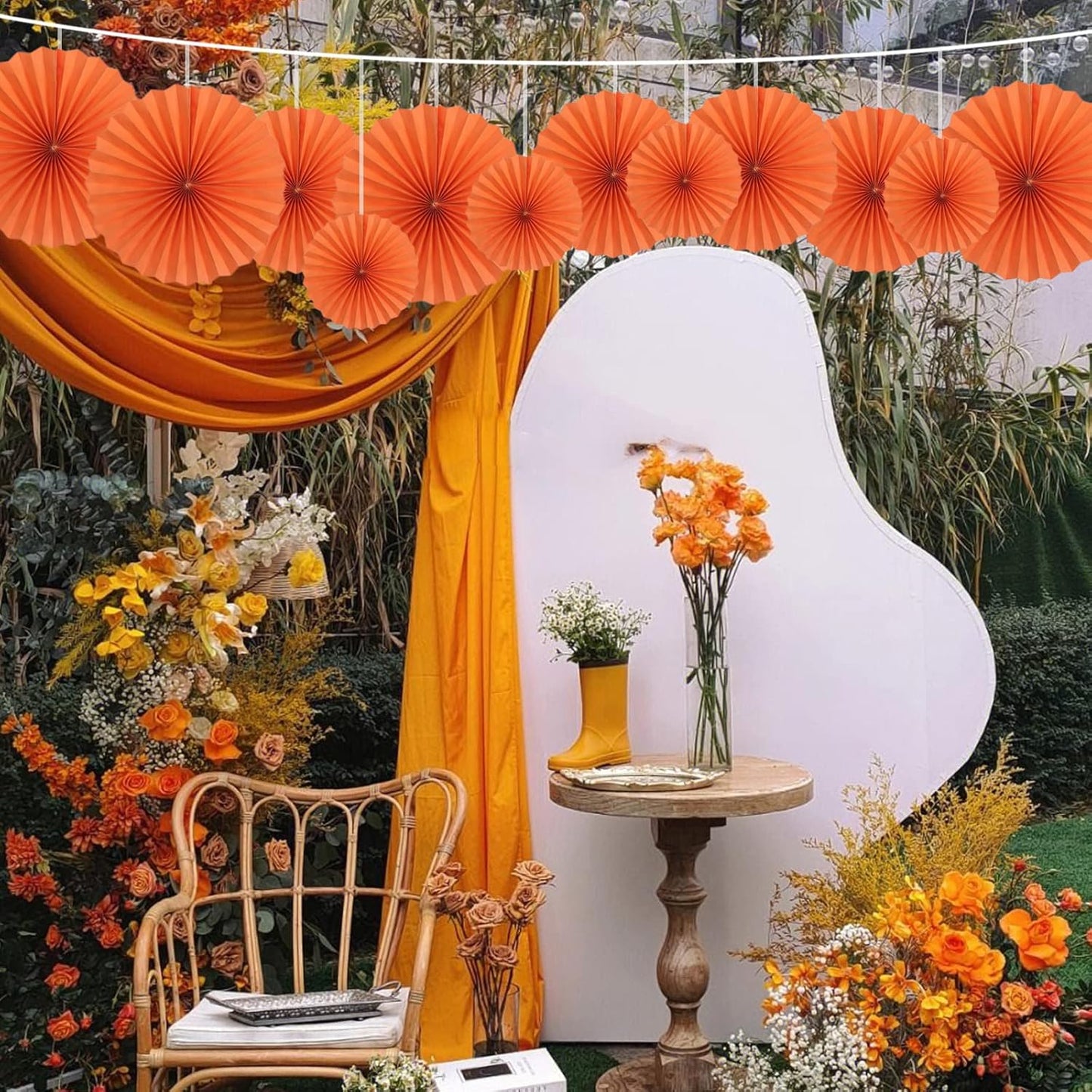 Orange Hallowmas Party Hanging Fans DIY Set - 12pcs Paper Fans with Pinwheels - DIY Paper Craft for Wedding, Birthday, Christmas Party Decoration