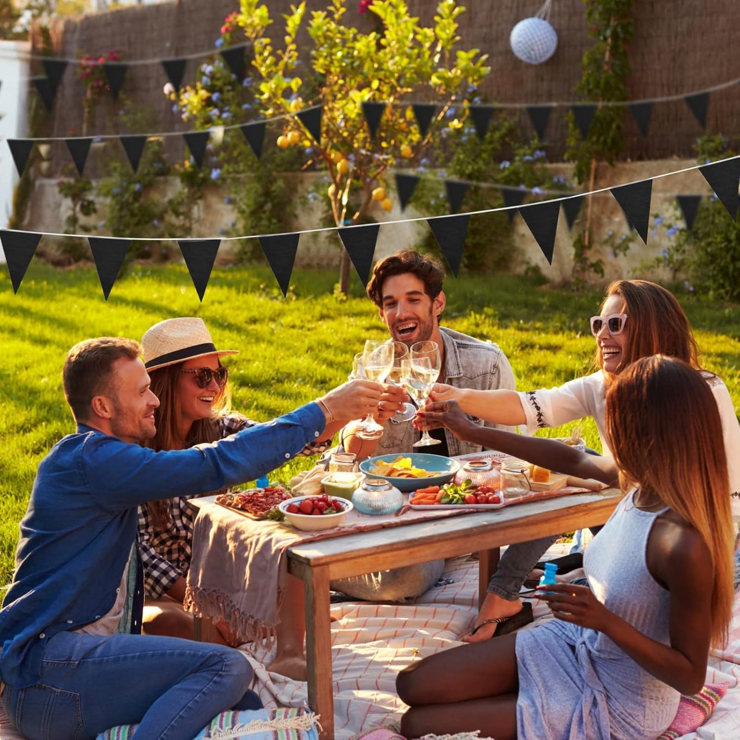 Tatuo 200 Feet Solid Pennant Banners Flags String Triangle Hanging DIY Bunting Flags Party Decorations for Grand Opening Party Banners for Kids Birthday, Shops (Black)