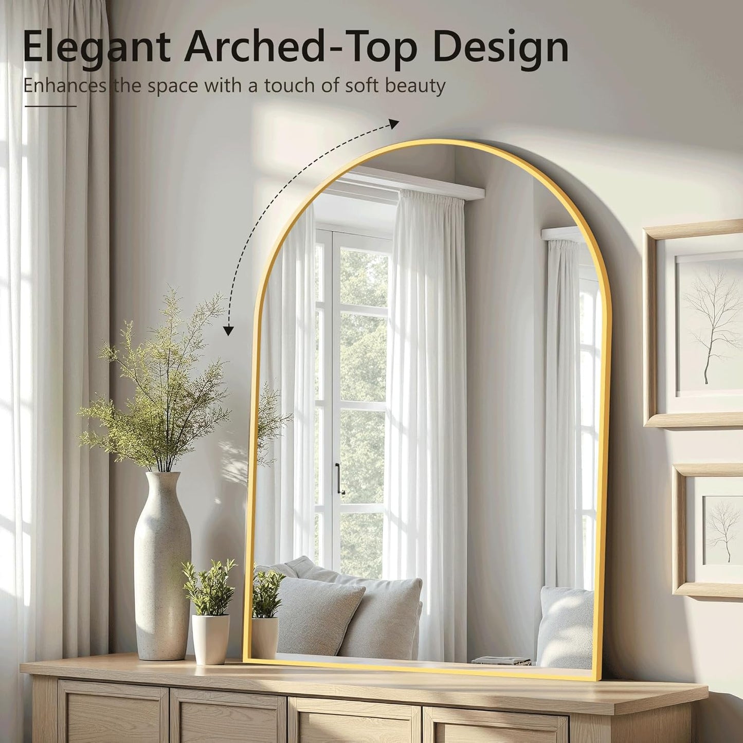 Arched Bathroom Mirror for Wall, Mirror for Vanity,30''x20'' Large Wall Mounted Mirror, Metal Frame (30''x20'', Gold)