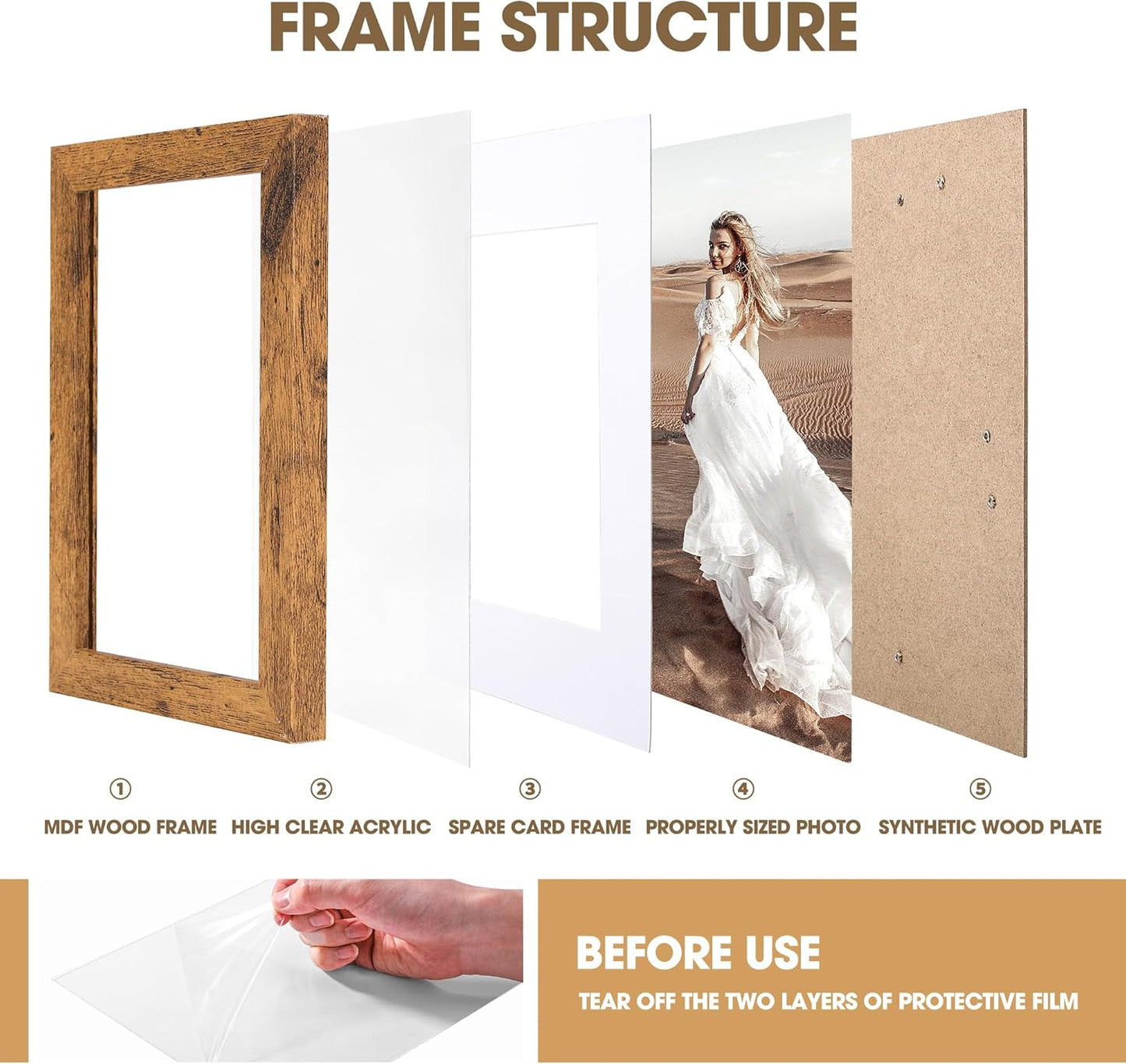 TWING 11x14 Picture Frames Set of 6,Display Photos 8x10 with Mat or 11x14 without Mat,Home Decorative Wall Gallery Picture Photo Frame Wood Brown,Walnut