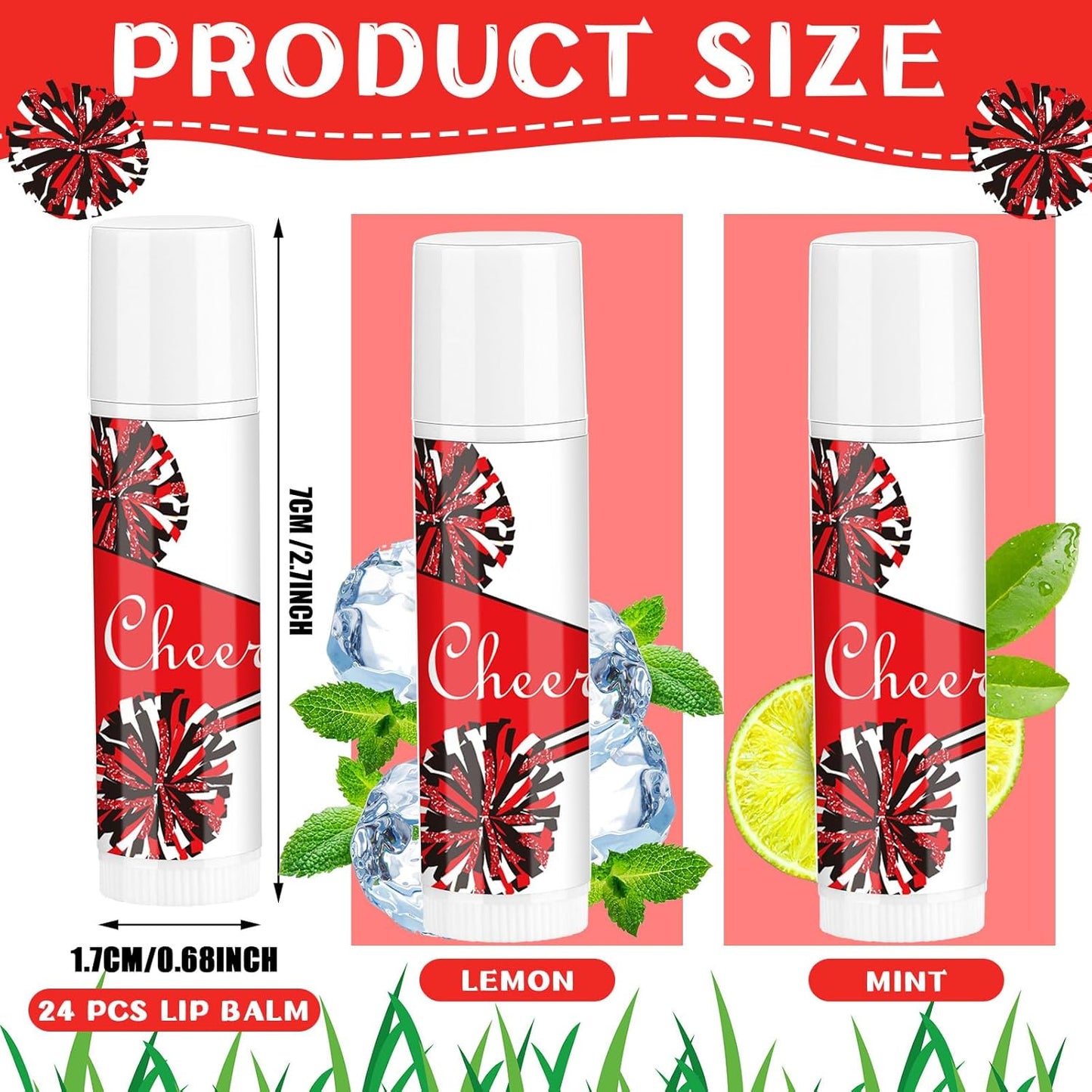 24 Pcs Cheer Lip Balm Cheer Teams Camp Gifts Pom Pom Leaders Party Favors Gear Lip Balm Mom Gift for Competitive Party Guest Supplies(Red)