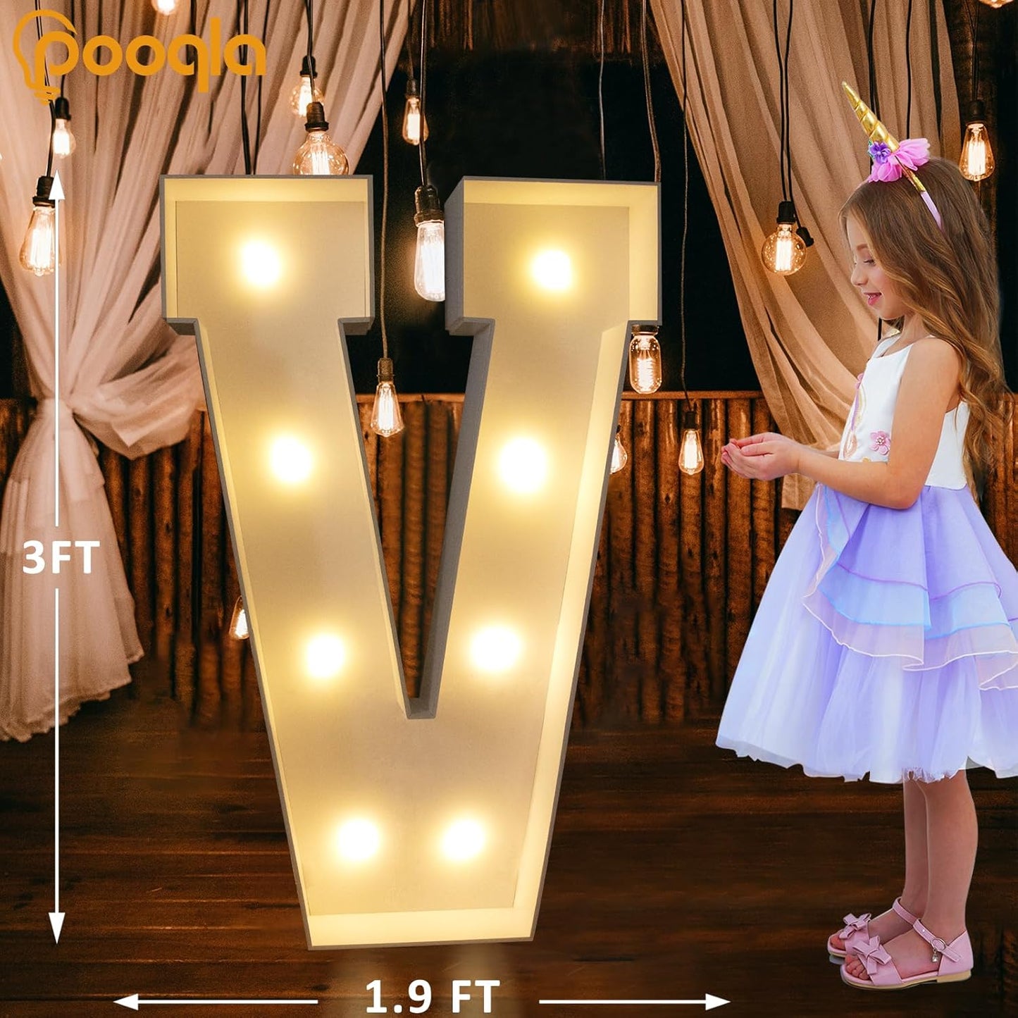 Pooqla 3FT Marquee Light Up Letters, Cool White and Warm White LED Big Mosaic Marquee Letters 3 Feet, Giant Letter Sign for Balloons Birthday Anniversary Wedding Party Decoration, Letter V