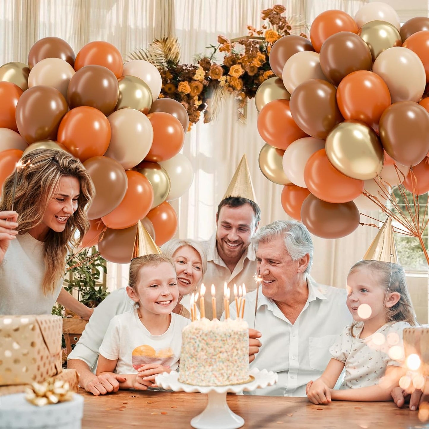 60pcs Fall Balloons 12inch with Brown Sand White Nude Metallic Gold Burnt Orange Balloons for Thanksgiving Fall Baby Shower Birthday Party Decorations