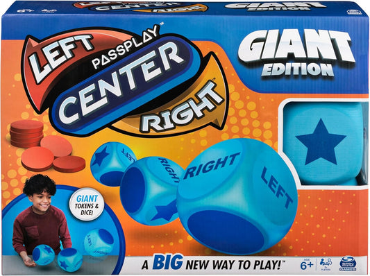 Spin Master Games, Left Center Right Giant Edition, Family Game for Indoor & Outdoor Fun with Big Oversized Board, for Family and Kids, 2-4 Players, Ages 6 & Up