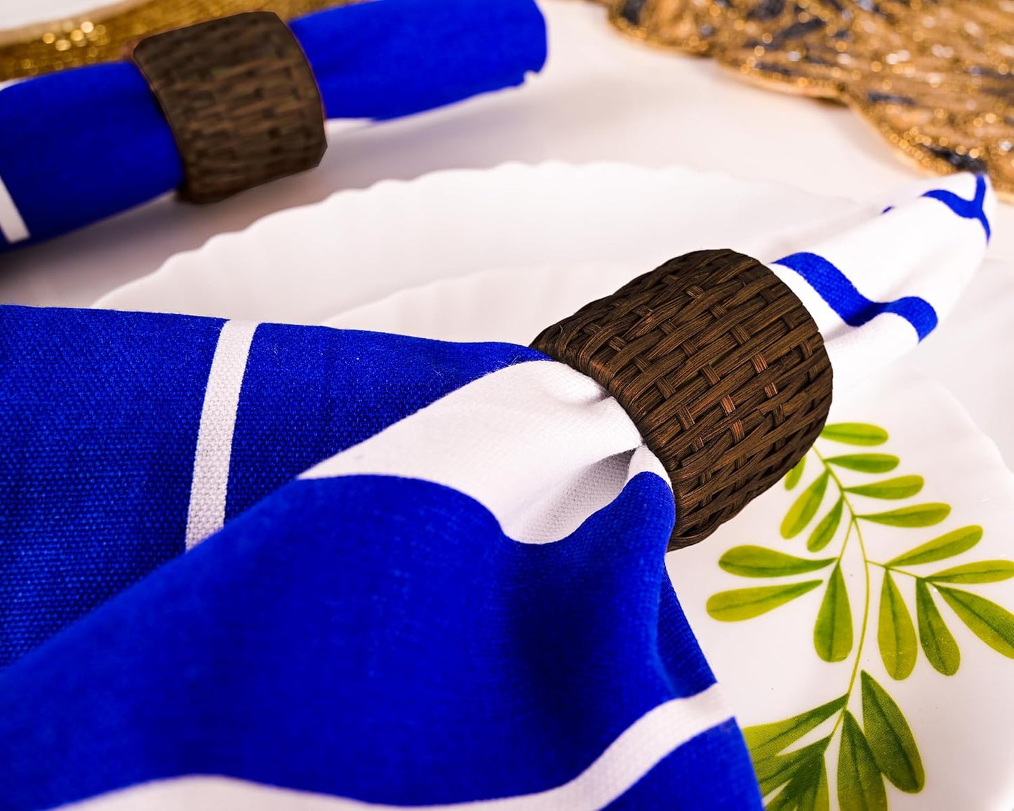 Woven Napkin Rings Set of 12, Handmade Cane Fall Napkin Rings Holders, Natural Napkin Buckles Holder Bulk for Farmhouse Wedding Thanksgiving Xmas Easter Table Décor (Brown) - CLEENTABLE