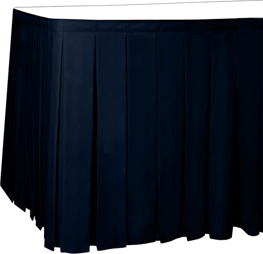 Ultimate Textile Pleat Polyester Fabric Table Skirt - Machine Washable Flame Resistant with Clips for Events, Weddings & Trade Shows, Cut & Sewn in Paterson, NJ - Navy, 14' Box Pleat