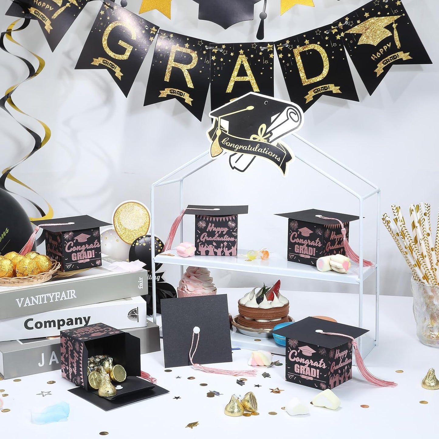 COTOPHER 36 Pack Mini Graduation Cap Gift Boxes with Tassel, Class of 2025 Graduation Candy Boxes Centerpieces for Tables Party Decorations, Small Treat Chocolate Box Graduate Favors Supplies