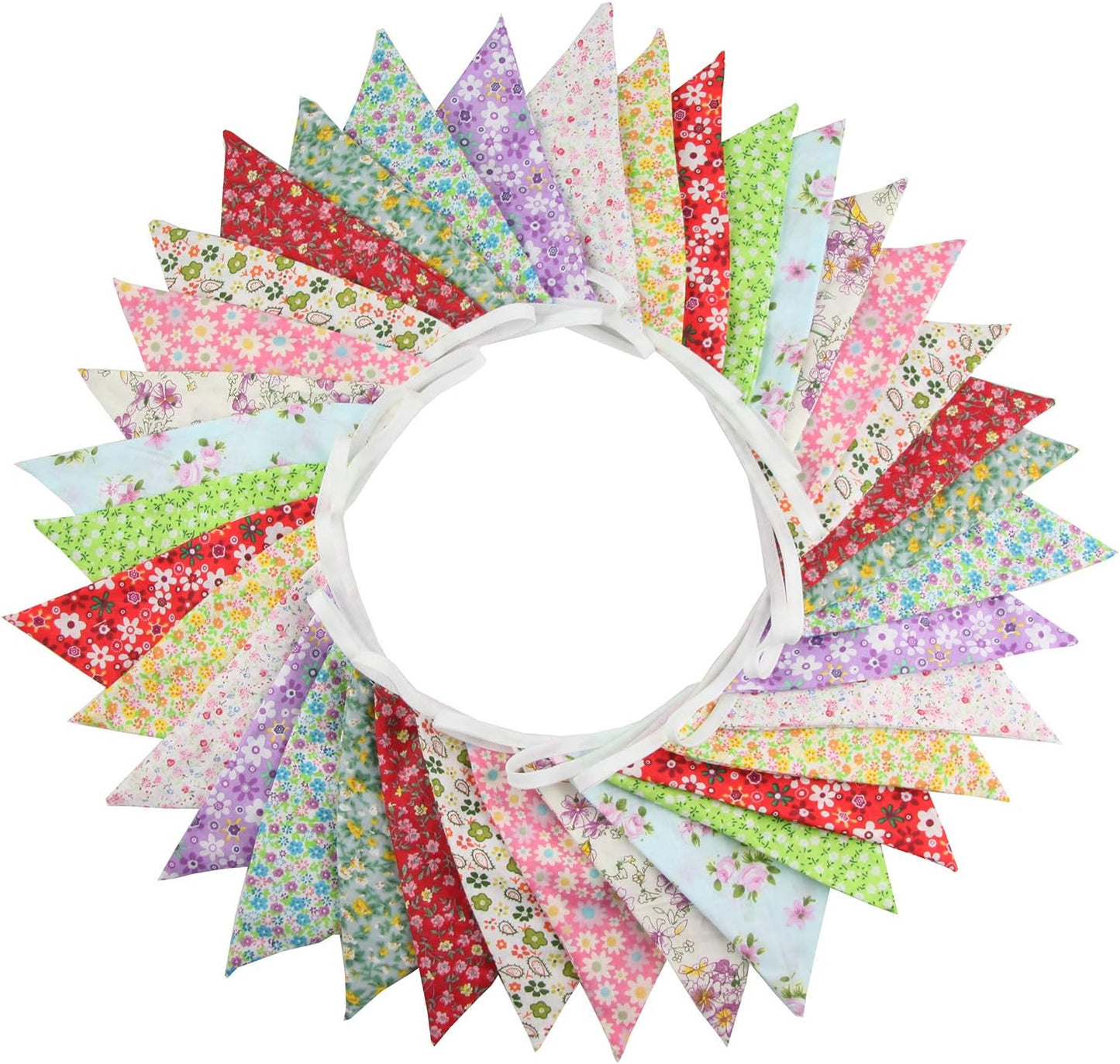 10M/32Ft Triangle Bunting Banner, 36 Pcs Cotton Fabric Flags Pennant Garlands for Birthday Party, Wedding, Baby Shower, Outdoor and Home Decorations (Colorful)