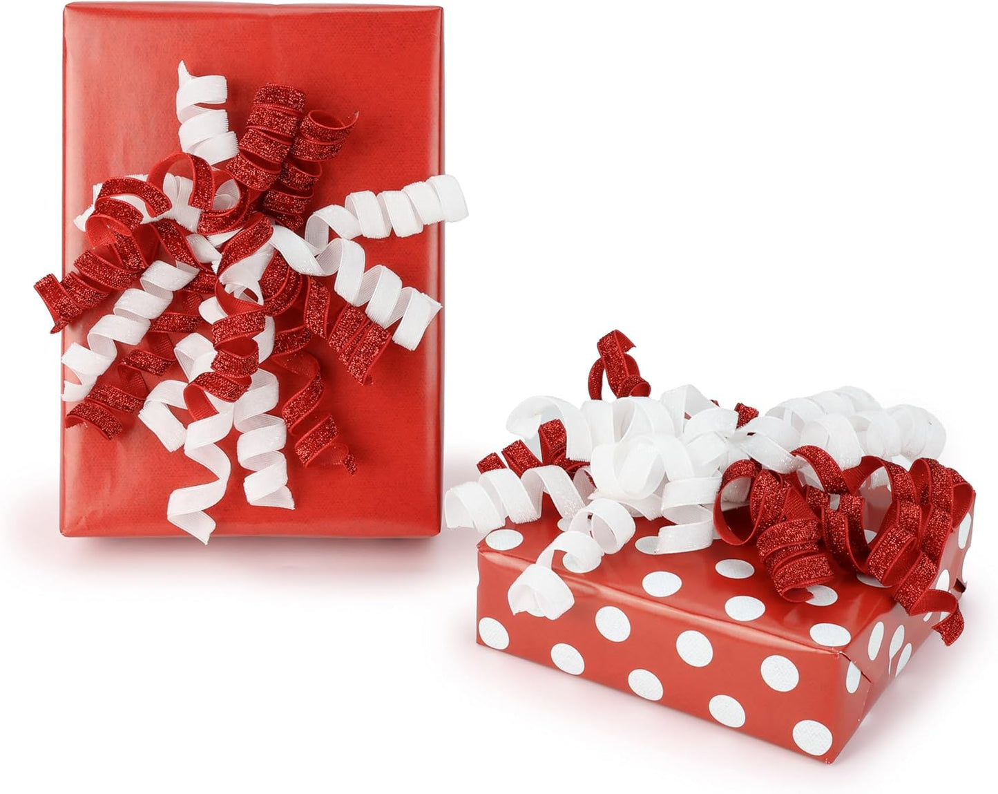 6" Metallic Glitter Red and White Self Adhesive Curly Ribbon Gift Wrap Bows for Christmas, Holiday, Birthday, Wedding, Presents, Party Favors Decorations 6-Count