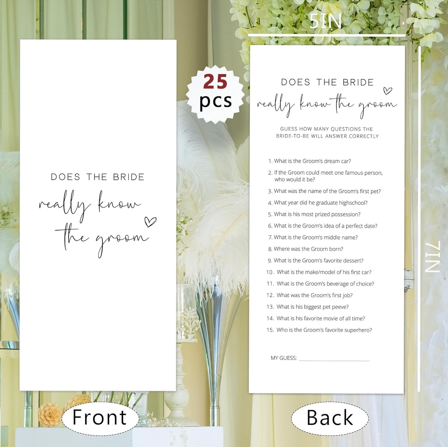 Bridal Shower Games, Does the Bride Really Know the Groom, 25Pcs 4x9inch Minimalist White Double-Sided Bridal Game Cards, Wedding Shower Games for Guests, Engagement Bachelorette Party Supplies - A13