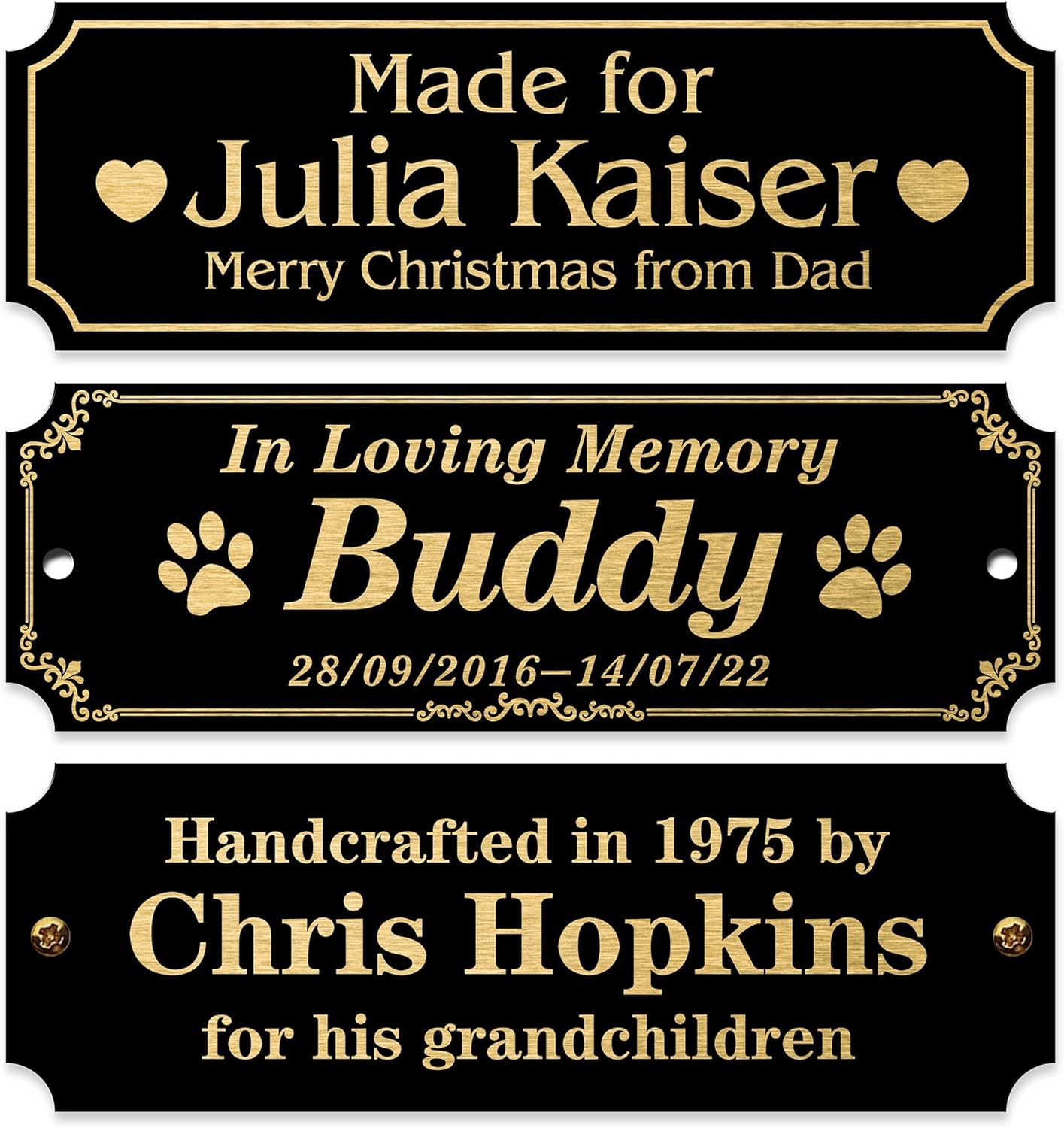 Caramel Sweet Life Personalized Name Plates, Black Engraved Plaque with Gold Text, Trophy Plates Engraved, Custom Name Plate with Adhesive Backing or Screws, 3" W x 1" H