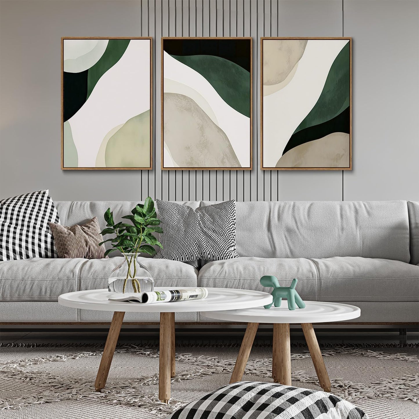 myusuar 3 Piece Large Modern Abstract Canvas Framed Wall Art For Living Room, Green Black White Minimalist Wall Art Decor Posters Prints For Bedroom Office 24x36in