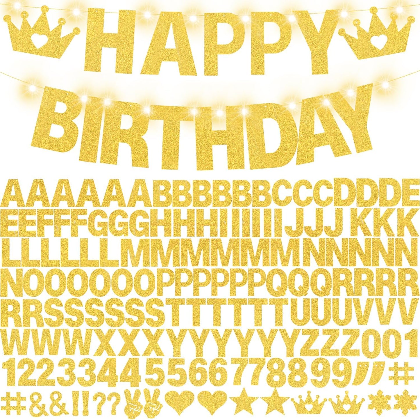 167Pcs DIY Glitter Customizable Banner Kit Custom Banner Happy Birthday Personalized Letter Banners Decor for Christmas Baby Shower Birthday Party Decorations Supplies(Glitter Gold）