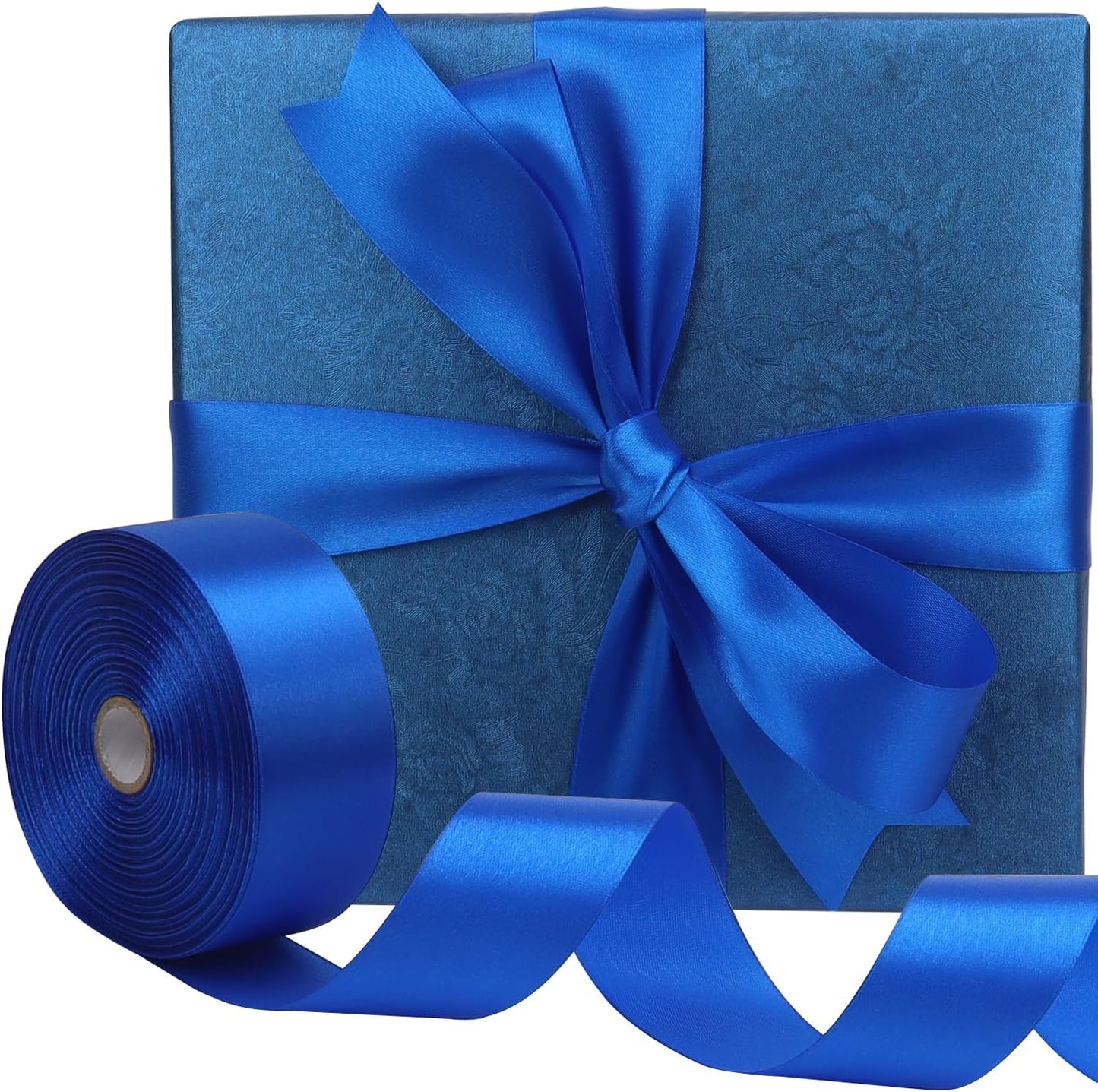 Blue Solid Satin Ribbon 1-1/2 Inch 50 Yards Solid Polyester Fabric Ribbon for Gift Wrapping Wedding Christmas Baby Shower Birthday Party Decoration Handmade Immortal Flower Craft