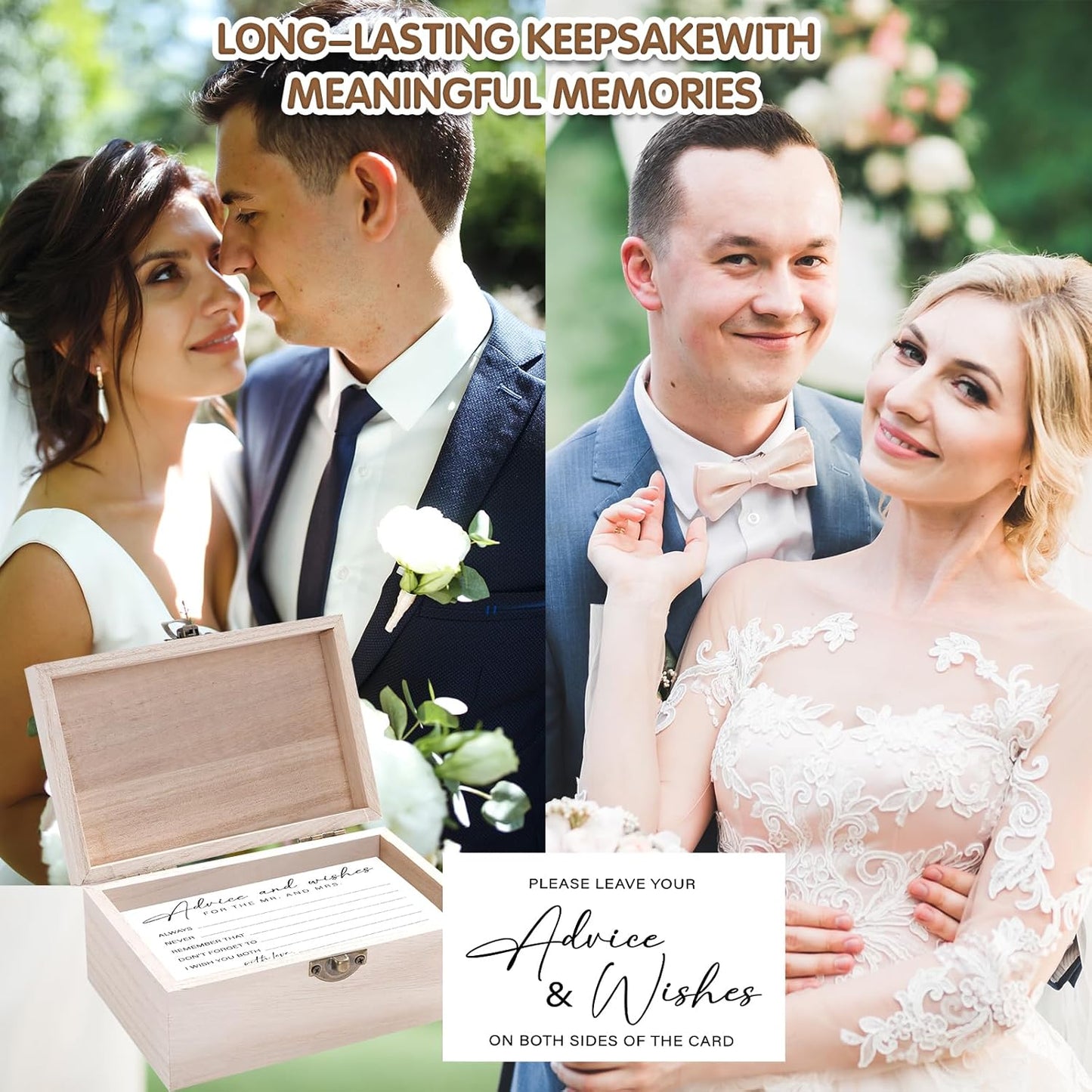 85 Pcs Advice and Wishes Cards Wooden Box Set for The Mr and Mrs,White Advice and Wishes Cards with Black Pen for the Bride and Groom,Bridal Shower,Wedding Party Game Decorations Supplies