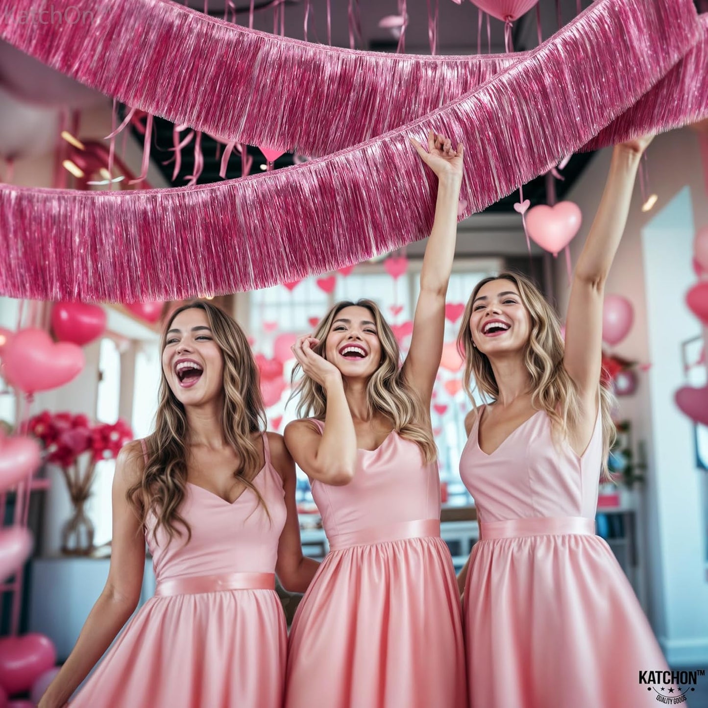 KatchOn, XtraLarge Pink Fringe Banner - 6.5 Ft,Pack of 2 | Fringe Garland for Birthday Party | Pink Streamers for Gender Reveal, Bachelorette Party Decorations | New Years Eve Decorations