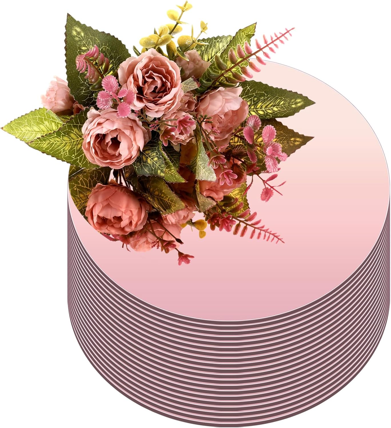Thyle 20 Pcs 10 Inch Acrylic Round Mirrors for Tables Centerpieces Circle Mirrors Candle Plates for Wall Wedding Table Centerpieces for Baby Shower Party, Thickness 1 mm (Rose Gold)