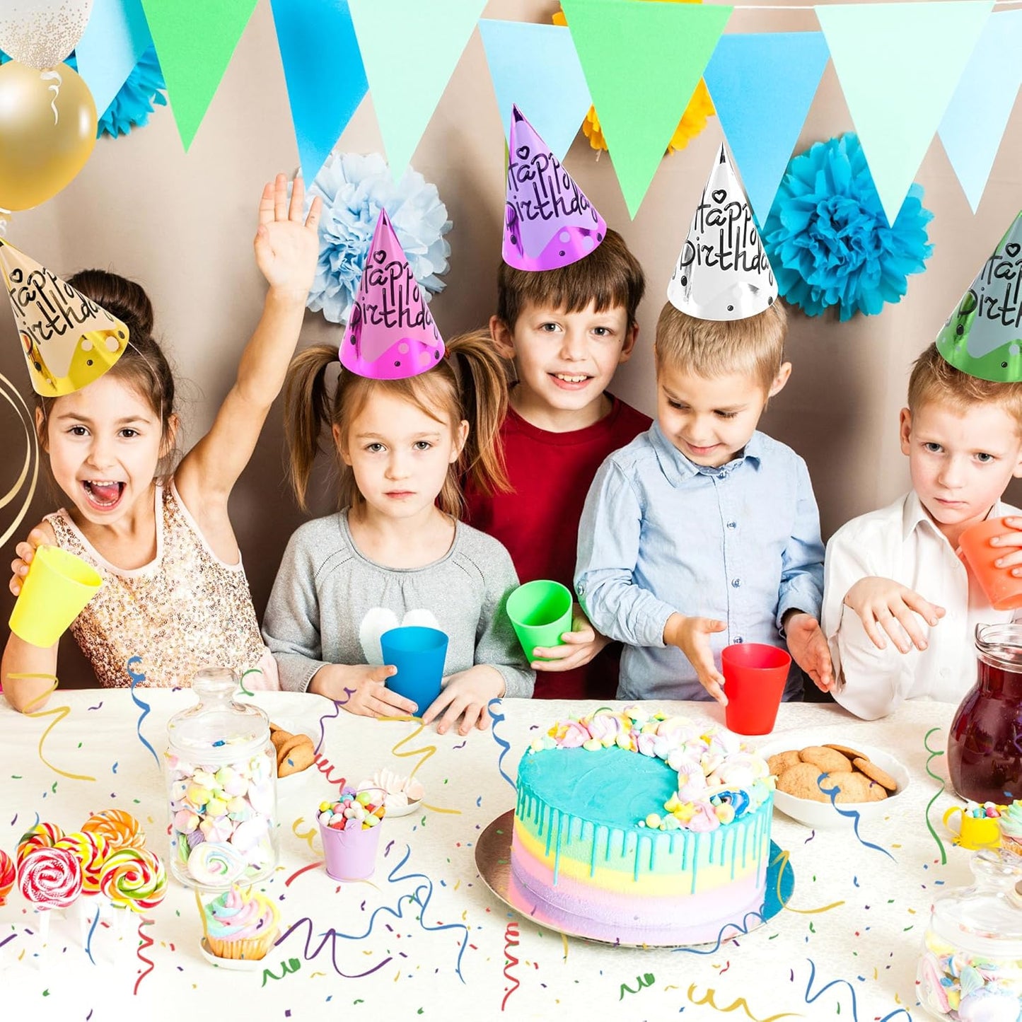 CANREVEL Party Hats for Kids and Adults, Birthday Party Headwear Supplies, Cone Hats Bulk for Girls Boy Women Men